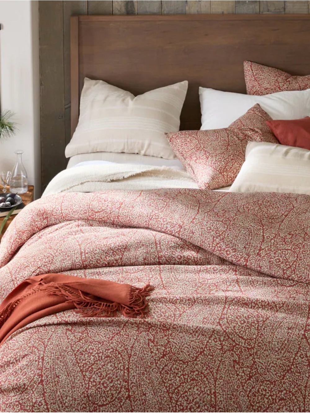 GARNET HILL Paisley Relaxed-Linen Duvet Cover Only 100% Linen
